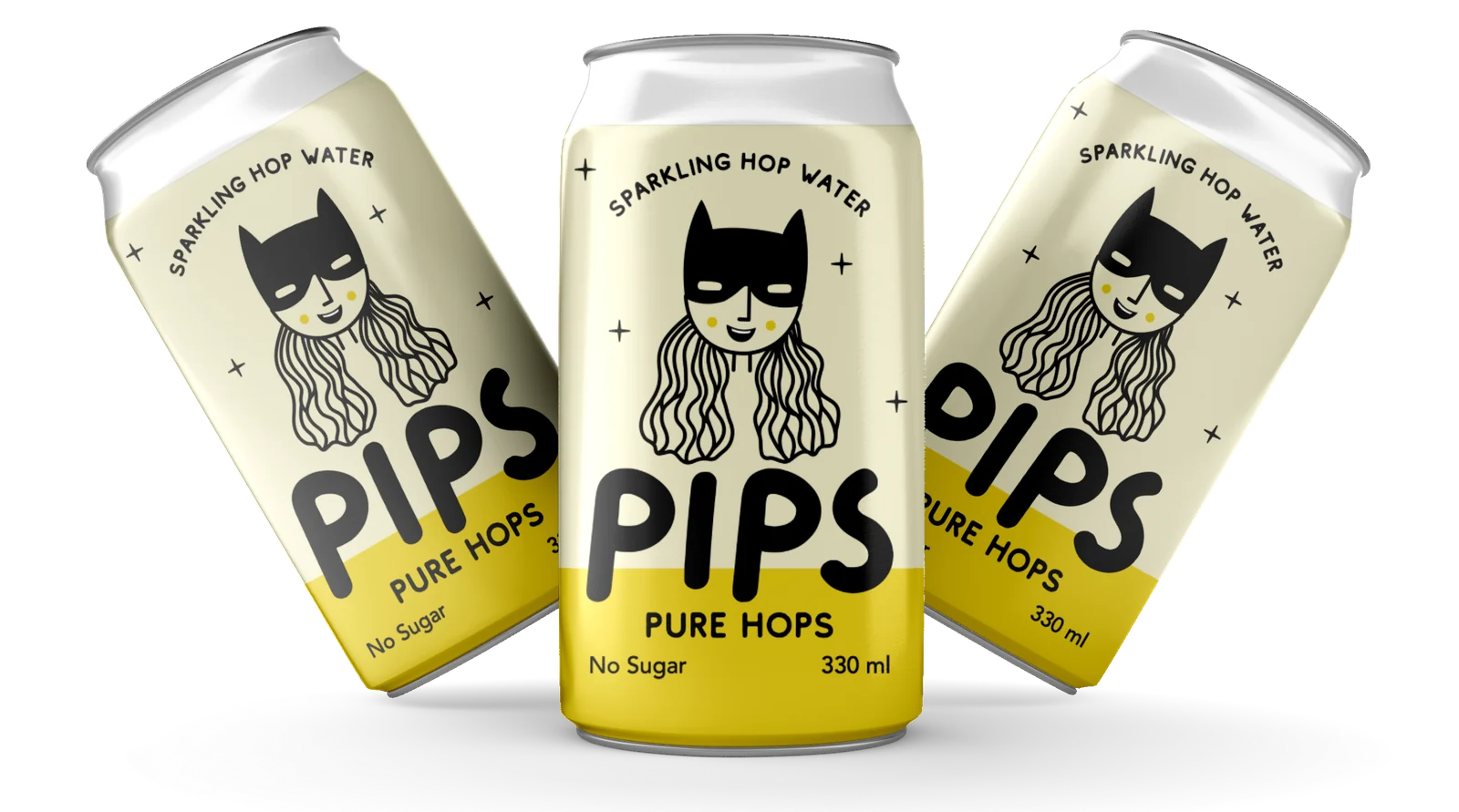 Three cans of Pips Pure Hops sparkling hop water